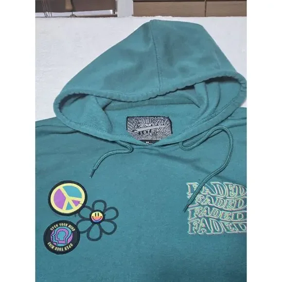 Brooklyn Sweater Women Med Kinetic Research Faded Hoodie Kangaroo Pockets Green - Picture 1 of 13